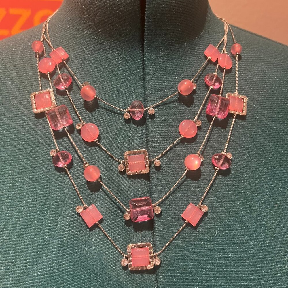 Pink and Silver Multistrand Necklace